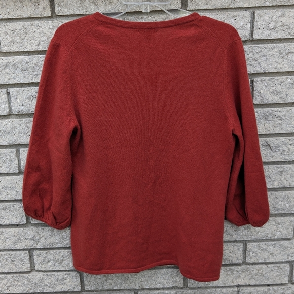 Prive' 100% CASHMERE Deep V Neck Sweater Pumpkin Orange Size Large Soft EUC - Picture 5 of 10